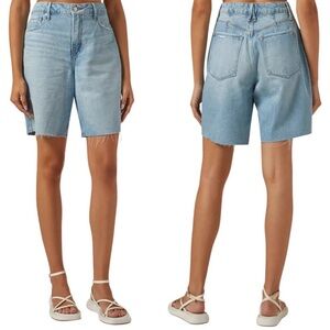 NWT Good American 90’s Bermuda Shorts Raw Hem Jean Shorts in Indigo473 Size 15